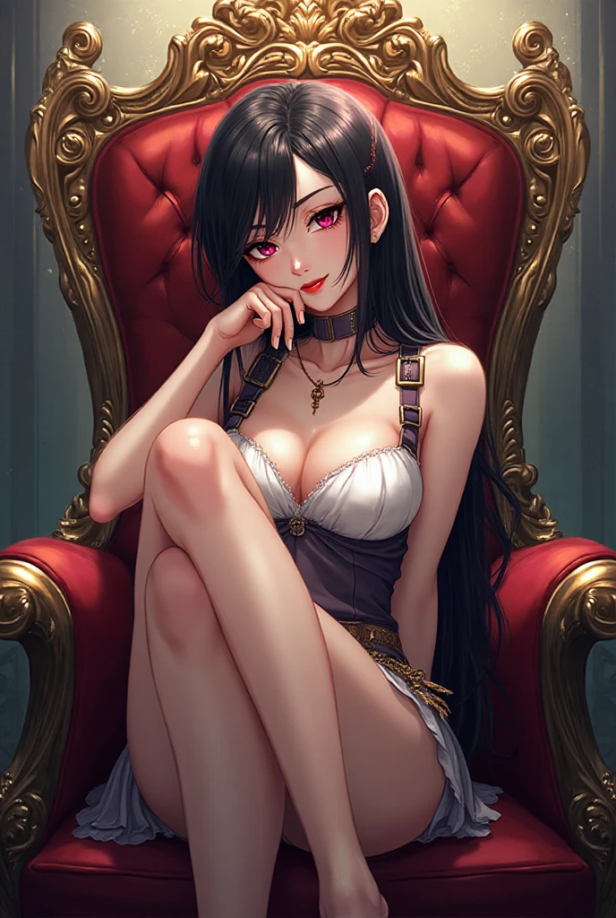 score_9, score_8_up, score_7_up,
<lora:FF7Tifa:0.8>
FF7Tifa, 1girl, black hair, red eyes, long hair, looking at viewer, reclining on a vintage chaise lounge, one arm draped over the back, elegant ballroom with crystal chandeliers, soft ambient lighting, luxurious and sophisticated setting