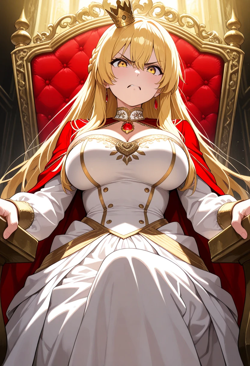 Masterpiece, best quality, White headphone, blonde, Korean woman, tall, slender, Female Knight, red gauntlet, red boots, Sword, beautiful face, beautiful hand, anime pastel, cleavage, Castle, wide-angle