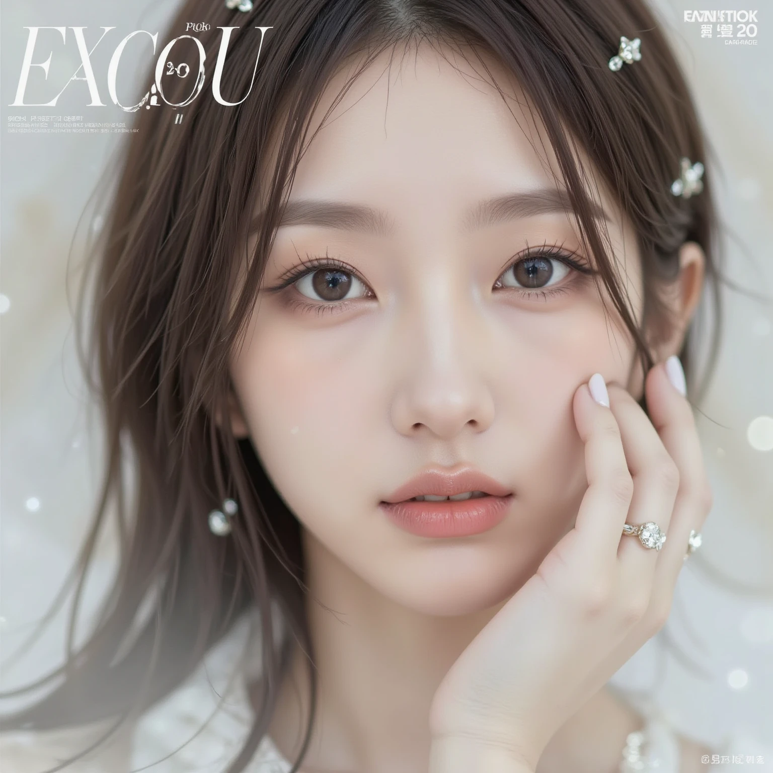 White Background、Professional Lighting、(((Professional Lighting 1.5)))、Translucent skin texture、Beautiful Skin、Beautiful Skin、、(((Whitening 1.5)))、White bra、See through、、Ecstasy of Musical Notes、((Nude 1.5))、See through1.5、Bust up photo、Simple earrings and necklace、(((ファッションMagazine Cover 1.5)))、(((Magazine Cover 1.5)))、Gray Hair、