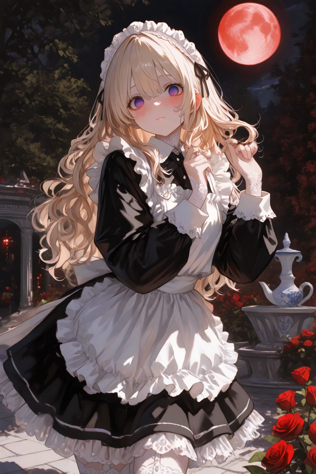 1woman, kirakishou, solo, flower, long hair, blonde hair, dress, hair flower, rose, doll joints, hair ornament, thorns, joints, looking at viewer, eyepatch, smile, frills, flower over eye, white dress, long sleeves, yellow eyes, two side up, sitting, sitting on bed, spreading_legs, , grin, naughty face, hand on own face, arm support, very long hair, white flower, bangs, white rose, wavy hair, vines, on side, grin, hand on own cheek, frilled dress, boots, puffy sleeves, high quality, late, 
