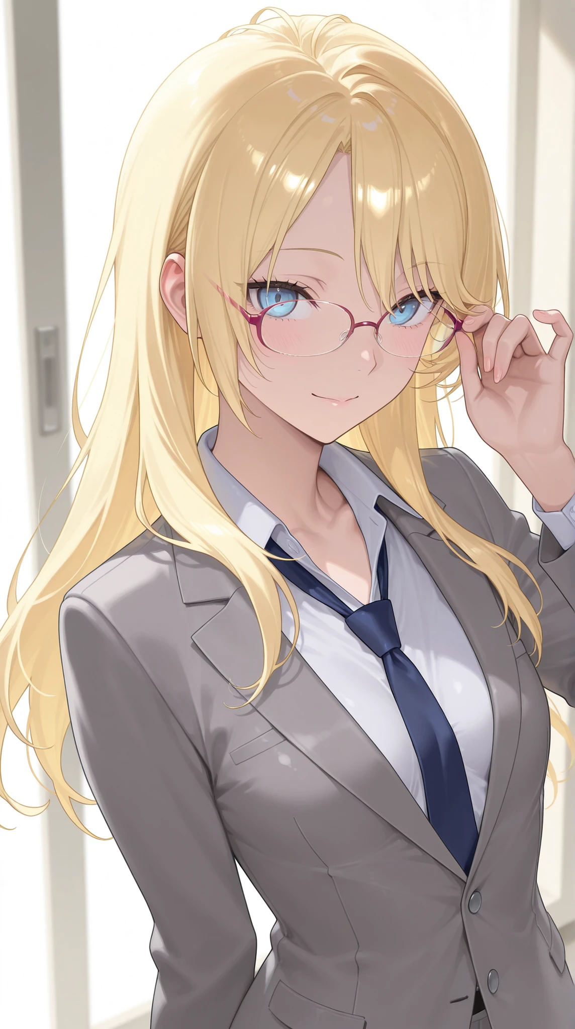 1 woman、Blonde Elsa Hair、Grey suit、after being played in high definition、makes me eat my glasses、older sister、small breasts