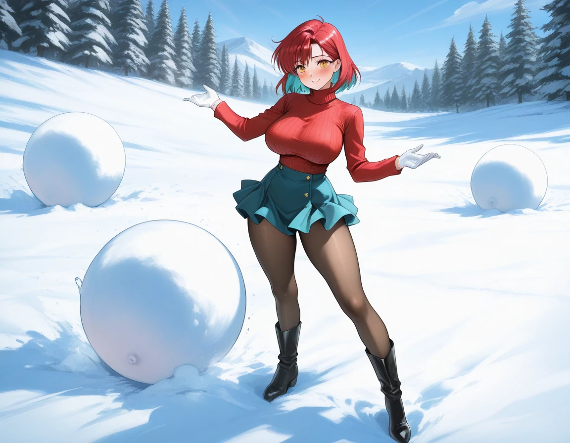 masterpiece,best quality,amazing quality,
1girl, solo,  dynamic pose, 
Sophia Persona, white hoodie, red hair, detached hair, hearts, black footwear,,  defaultsophia, ponytail, hood, hood up, thigh boots, gloves, cyberpunk city, snow,