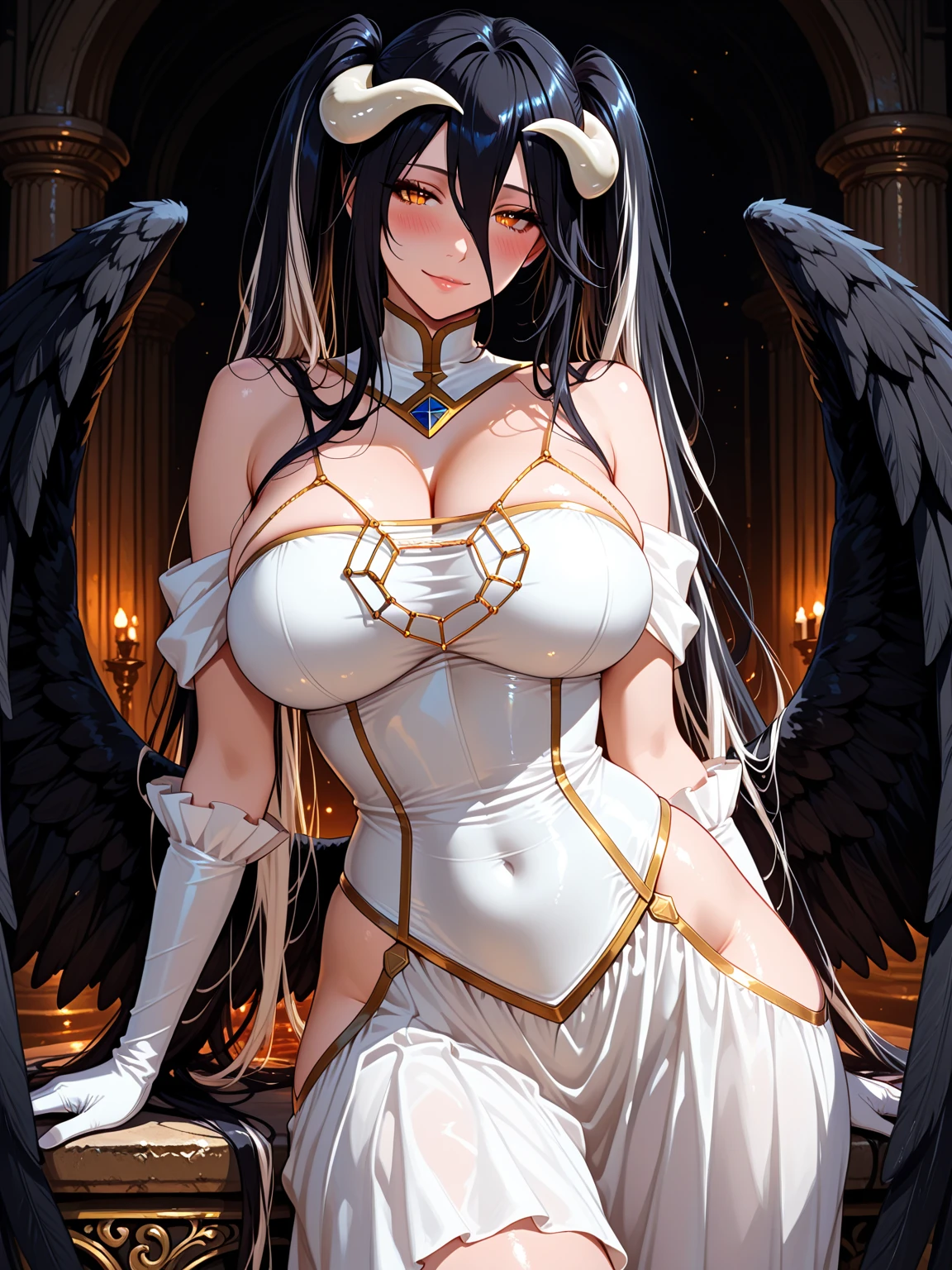 （8K ，hyper-detailing，ultra real photo，Best masterpiece，natural，Perfect artwork，Perfect female body），Cute busty girl ，Hair color，（Big tits），Angelic，obsessed，the angel's wings，The halo，Beautiful church，beautiful rain of petals，Gorgeous accessories，golden brilliance，Wearing a  sexy black gauze skirt，Sexy  black dress，ssee-through，Built-in ，The cracks are relatively large，stretch the meat，Raised sexy，Flirtatious， exposure