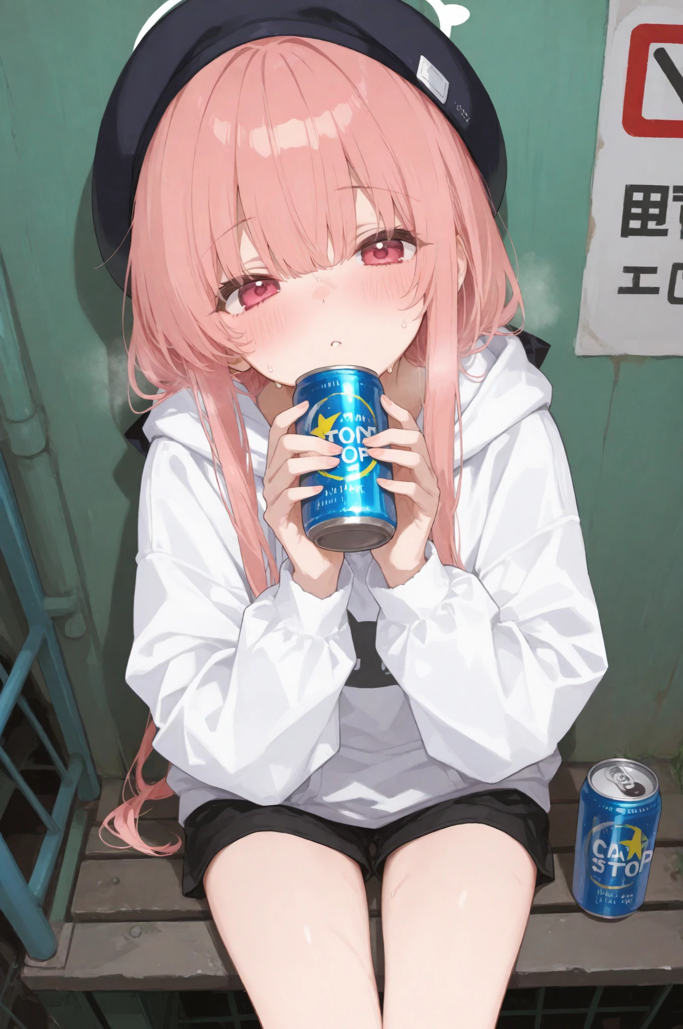 masterpiece,best quality,amazing quality,very aesthetic,absurdres,newest,  <lora:NKNK_NGRMS:1> ,NKNK_NGRMS_illu,too many ice cream,  1girl, solo,sitting,  bandaid, white hair, dress, jacket, black eyes, multicolored hair, white dress, black hair, bandaid on leg, hair ornament, off shoulder, fur trim, orange jacket