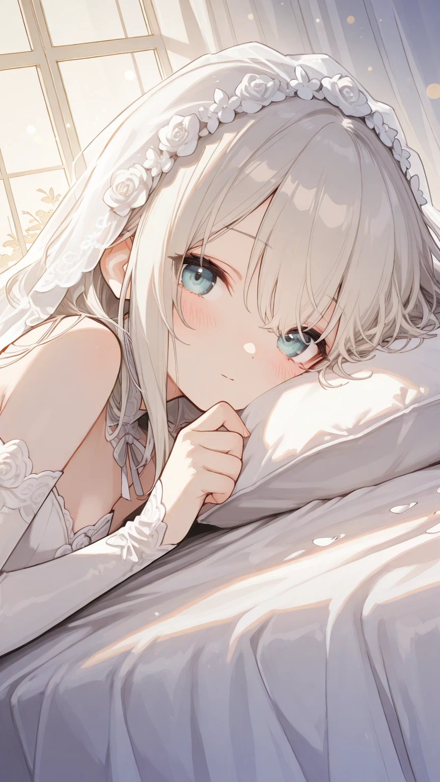 score_9, score_8_up, score_7_up, score_6_up, source_anime, 1girl, 
pov, on side, lying,
wedding dress, upper body, dappled sunlight, 
depth of field, cleavage, 
<lora:pov_across_bed_v0.1-pony:1>