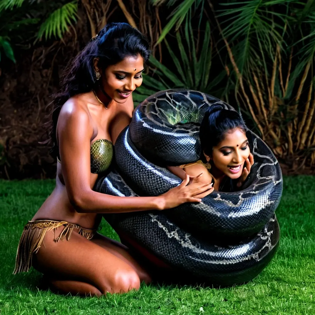  ???????  pink ????? wearing aroused ????? beautiful happy indian  teen girl  vs  Giant colossal black anaconda    monster wrapped around her body squeezing her in coiled embrace cuddling and kissing  ?????? ?????? ??????????  ???  realistic in the rainforest full body, best quality wet ????