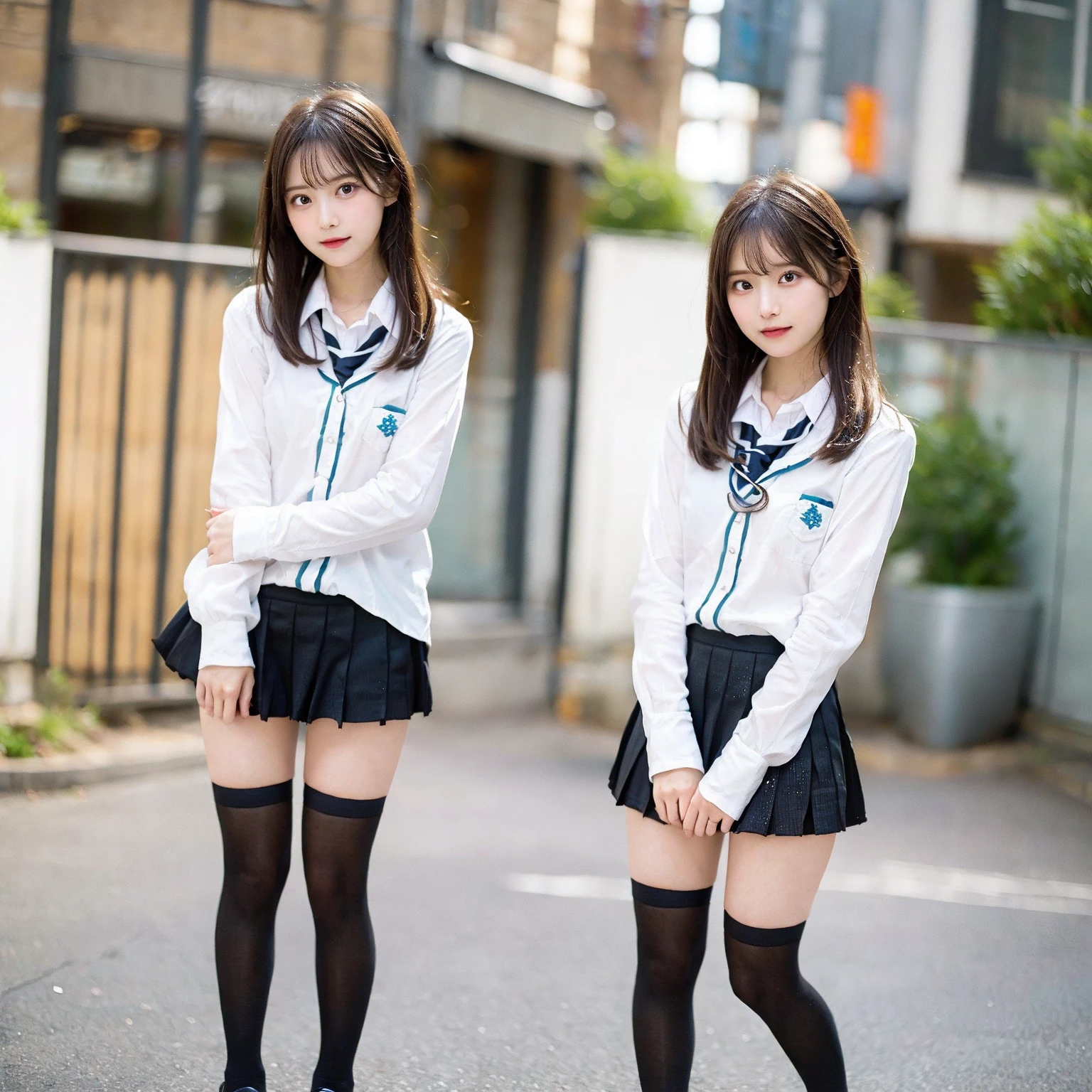 Tabletop、Highest quality、Girl 1、Ultra-detailed　Black-haired、Blunt bangs　High school girl、skirt short skirt、Leather shoes　Soft thighs　　Snow Town、Hold a  in your mouth、A defiant smile、Lifting her skirt, a dark alley、Sit on the air conditioner's outdoor unit