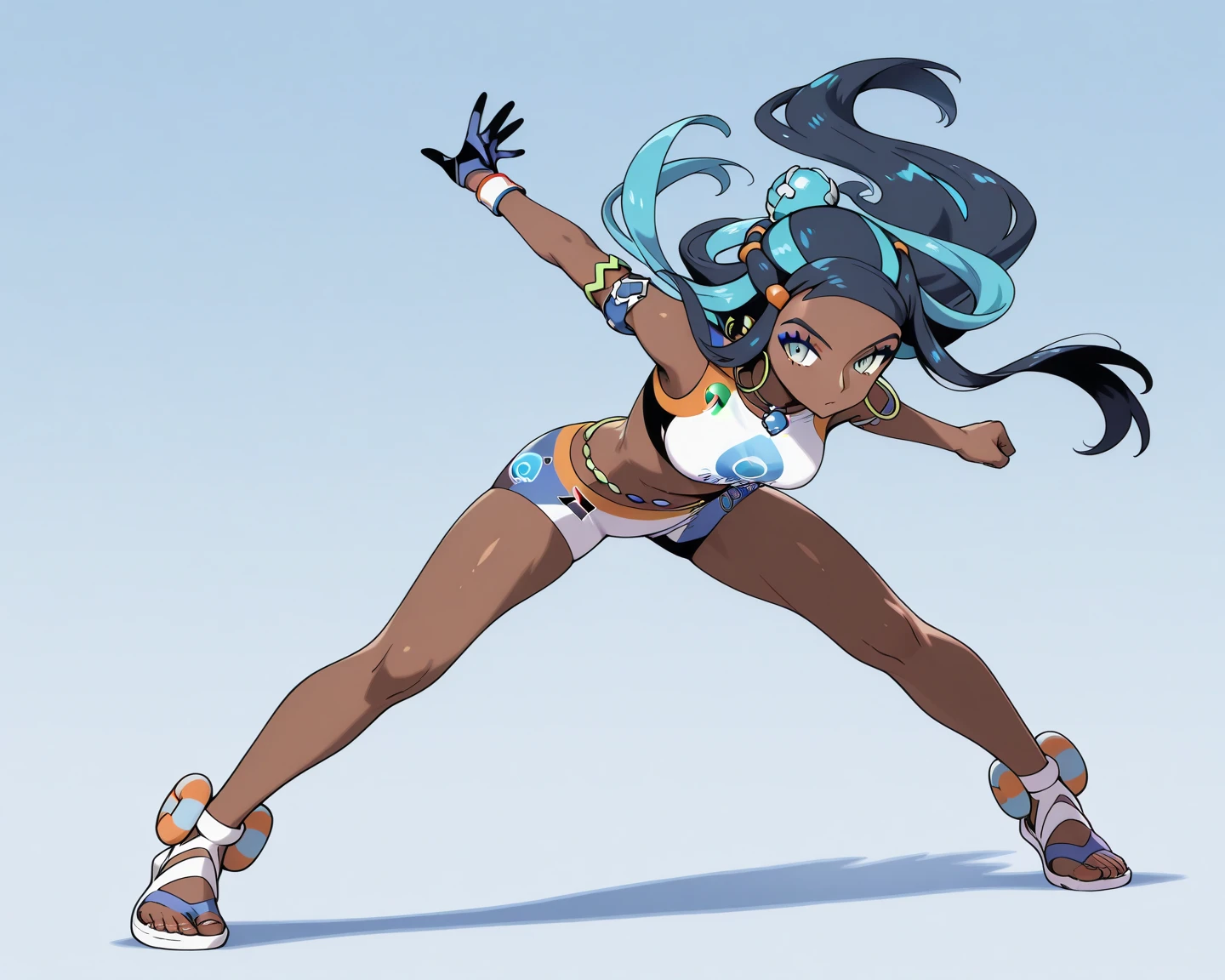 score_9, score_8_up, score_7_up, source_anime, looking back at viewer, 1girl, solo, Pokémon, Nessa, skinny girl, jewelry,  breasts,  ass, squatting , ,twerking, ,, ,  , abstract background, , 