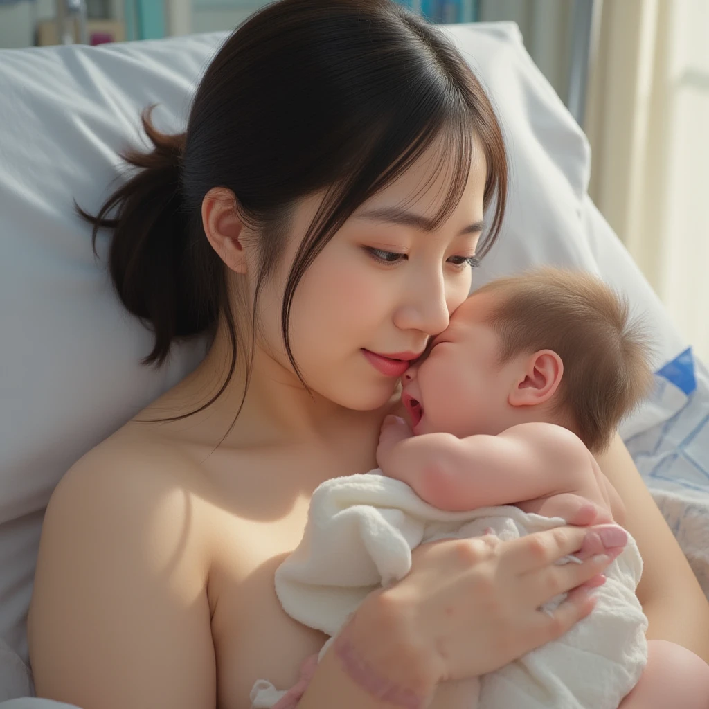 Pregnant women、Caucasian、Brown Hair、Maternity Dresses、Sleep in bed