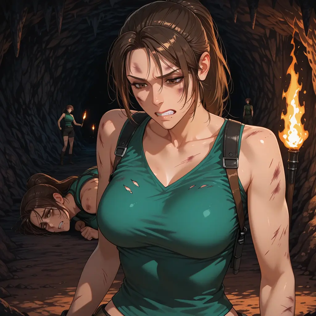((top-quality、8K、​masterpiece:1.3) high-res. view from the front. Lara Croft and her boyfriend are embracing each other.  She is Wearing a short skirt. Beautiful face. Perfect . Arms by her side. Heavy  G cup size. Greatly augmented . Huge . Her boyfriend, lifts up  the back of her skirt. Greatly augmented buttocks. Creating the illusion of a wide, mile deep butt crack?. Screaming Open mouthed. Standing with her legs together and boyfriend behind her. , facing the viewer pushing her  firmly, back onto her boyfriends  , behind her. Equal size . ((Full body shot))