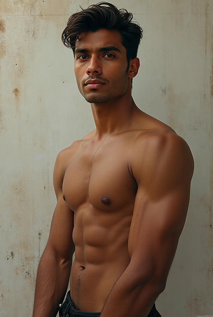 anime style, 25 years old, Brown skinned man, yandere look, yandere expression, Black hair, half of his body , standing up, raised one hand resting on the door frame, slightly masculine, looking at the camera with a smirk