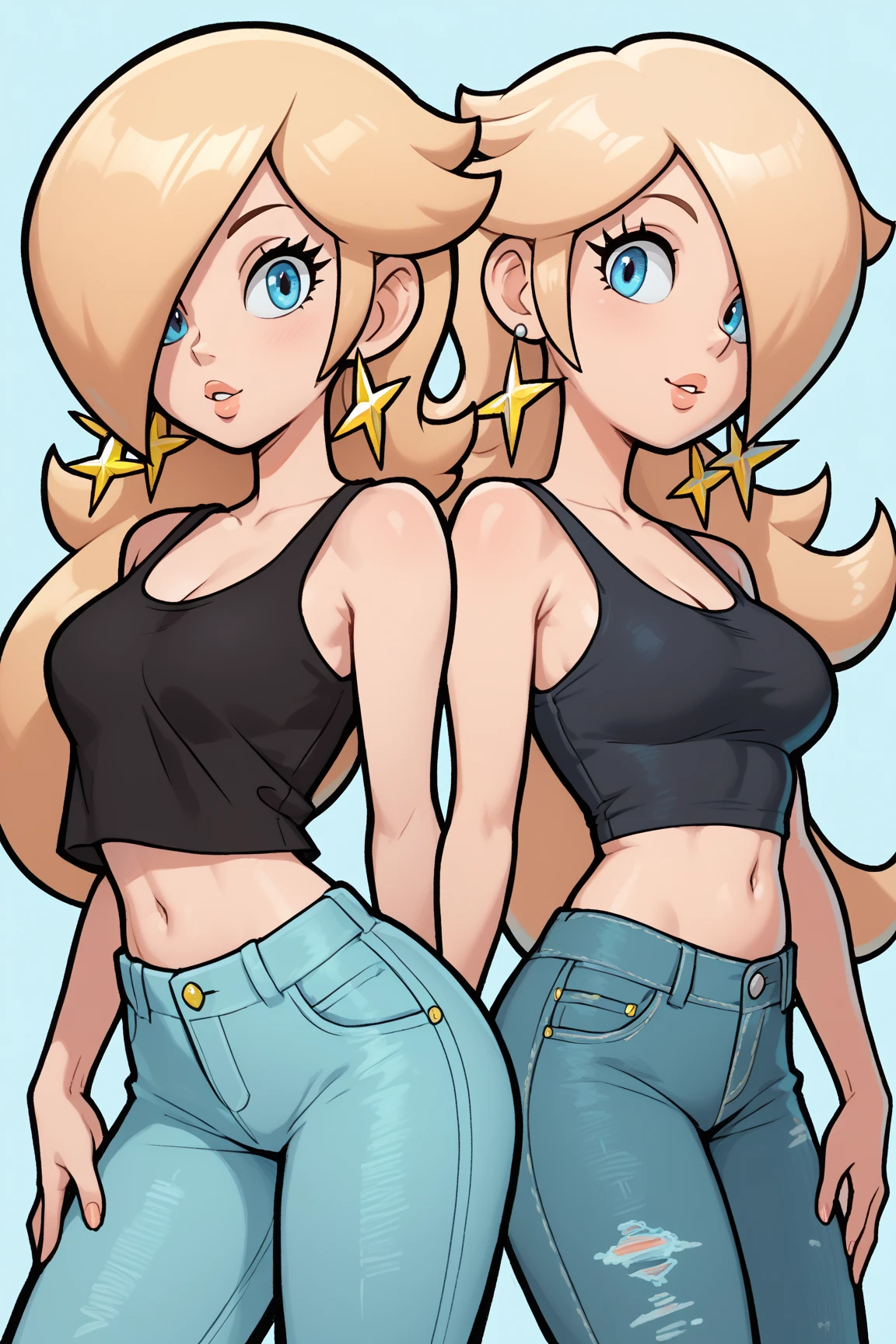 masterpiece, best quality, 1girl, solo, cassie, theycallhimcake, blonde hair, very long hair, braid, bow, striped shirt, red shorts, , blue shirt, smile, thick lips, parted lips, bimbo