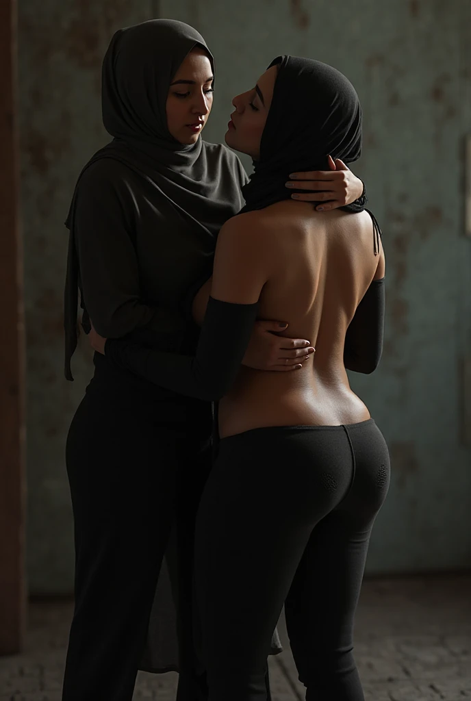 RAW photo,candid photograph, full body,photo of a beautiful,modern,25yo Iraqi woman,pale skin,black hijab, detailed skin, , looking at viewer, chubby body structure,white background,no background, candid pose,blue light, film grain, kodak color, instagram LUT