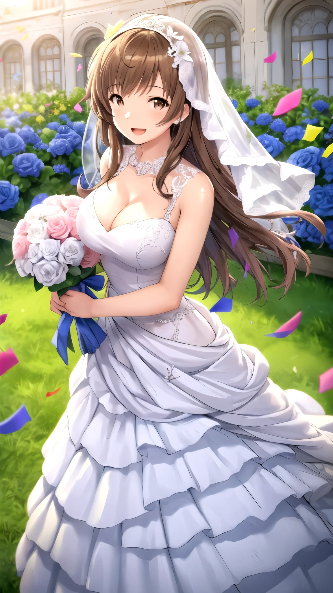 high resolution,
Close-up of beautiful bride wearing beautiful wedding dress,Gurwitz,(bridal veil:1.5），（ short veil：1.5），Blushing face，Head flower，headgear，（tube top wedding dress：1.5），（strapless dress：1.2）,（Strapless wedding dress：1.5）,pure white dress，necklace，earrings，(large breasts:1.3)，Bangs，lipstick，（lace gloves：1.3）,Half-length photo,High detail RAW color art,Long white dress,


(China Street:1.3),
1 girl, 18 years old, （Long double ponytail：1.5）,
(double bun hair:1.5), black hair