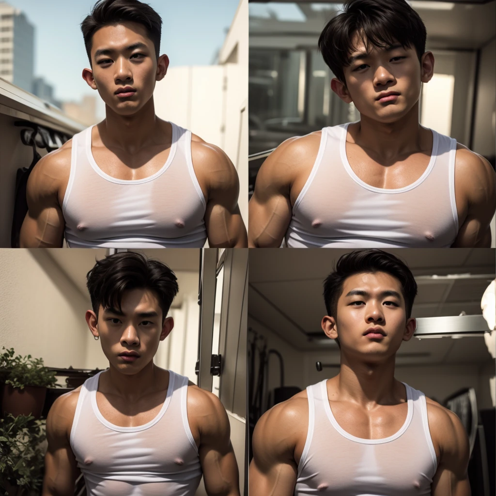 ((masterpiece)), ((best quality:1.2)), High Resolution, 8k, (ultra_realistic:1.3), (photorealistic:1.4), sharp focus, (((3  boys))), (several  boys), (mmm ), ((they all have the same height and body shape)), ((sandwiched:1.6)), (looking down), ((wet long blue sleeves compression bodysuits expose the :1.2)), beautiful muscular  men, messy short black hair, (manly), muscular men, (bright white skin), blush, perfect male cute face,  ((clean shaved face)), ((clean shaved chest)), broad shoulders, muscular arms, (biceps and muscle triceps detailed:1.3)), thin muscular thighs, (large pectorals), (narrow waist), (hip bones), detailed bottom, Sufi style hair the 3boys, one boy with a naughty face, another serious boy and the other with glasses and smart face, long big , man , perfect  in good shape, flawless   , , 