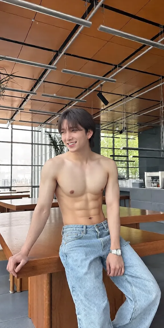 Japanese men、13 years old、Well-developed muscles and smooth skin、Fluffy light green hair、Light olive colored boxer briefs、See your whole body from head to toe、Hero Academy、Sofa set、With a smile