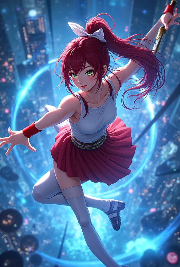 Anime girl, in a short , Black and red hair, 3d