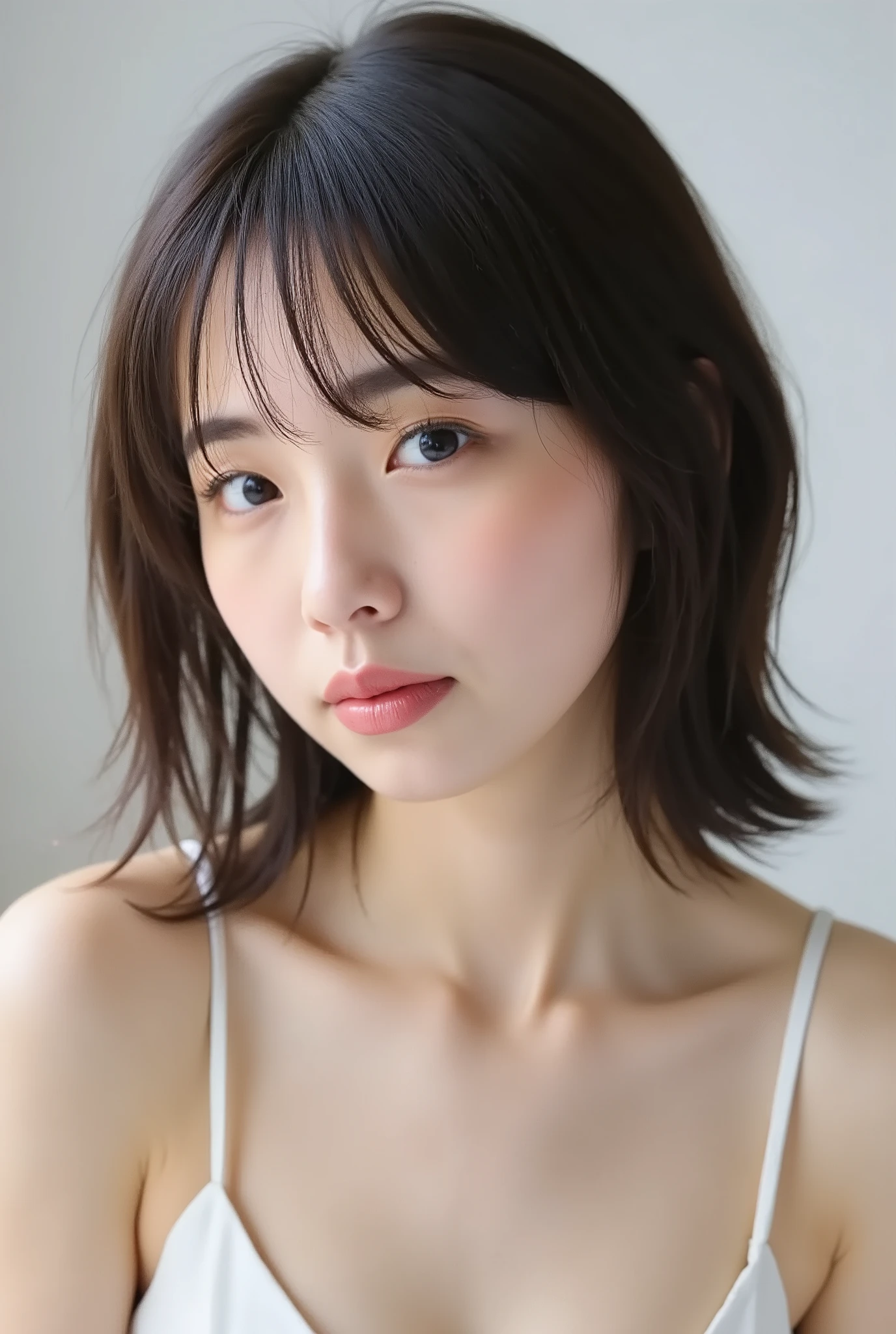 (( premium quality on the shores of everlasting summer,  8k )), ((masterpiece)), ( details),    、dark hair,  Japanese girls,   One Person's Point of View   ,One Woman, a plump woman, petite woman ,   sexy,(  full nude, in the bedroom),(((    Super Giant Bust ,    full nude,  beautiful breasts,  short bob hair , dark hair))),  ((dark hair, full nude)) , (( No decoration,  no accessories,       without makeup  ))