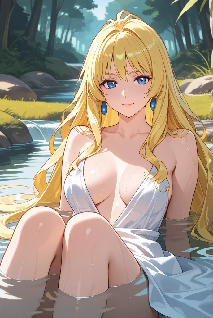 28
（Enrich the picture，Masterpiece level quality）Beautiful 8K CG artwork，Goddess-like posture，sittinng on the river，Postural exercises，Slim and soft，Translucent skin，Yellow hair、The beauty of extra-long hair, Super Long Straight Hair，The skin is fair and juicy， uniforms，Perspective Part 1.2x enhanced silhouette effect，Exquisite  blues pattern in pajamas，The details are intricate and exquisite，The background is slightly blurred，Charming and  leg seduction，Drool，Extra-large big breasts，Blush，Japan goddess，Perfect body slim curves，Scene by the sea，