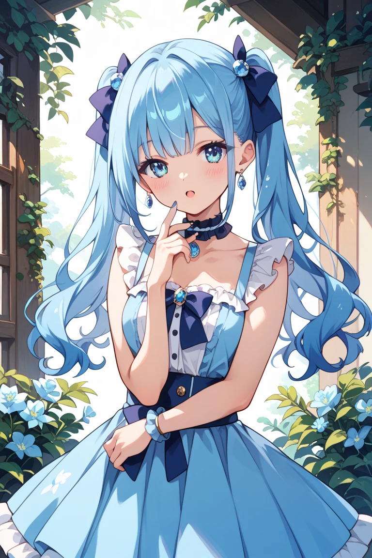 masterpiece, best quality, extremely detailed, (illustration, official art), 1 girl ,(((( light blue long hair)))), ,(((( light blue long hair)))),light blue hair, , long hair ((blush)) , cute face, masterpiece, best quality,(((((a very delicate and beautiful girl))))),Amazing,beautiful detailed eyes,blunt bangs((((little delicate girl)))),tareme(true beautiful:1.2), sense of depth,dynamic angle,,,, affectionate smile, (true beautiful:1.2),,(tiny 1girl model:1.2),)(flat ) ,score_9,score_8_up,score_7_up,score_6_up, masterpiece,best quality, source anime,,((shy)) rating_,, zPDXL2, suggestive, BREAK girl,eyes,hair,upper body,(collar attached leash),blush,outdoors,, Casual clothes