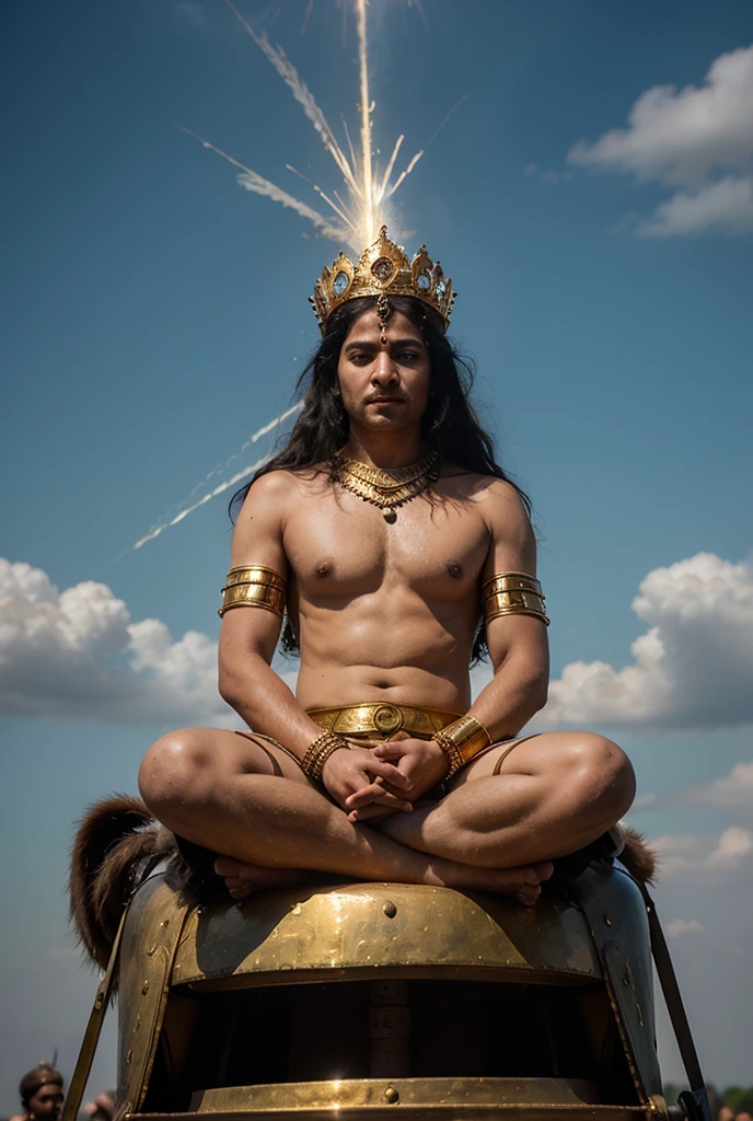  A chaos warrior of Tzeentch sitting in the lotus asana, Tzeentch god,  mystical energy aura,portrait, masterpiece, 8k resolution, warp space background, Caza art, digital art