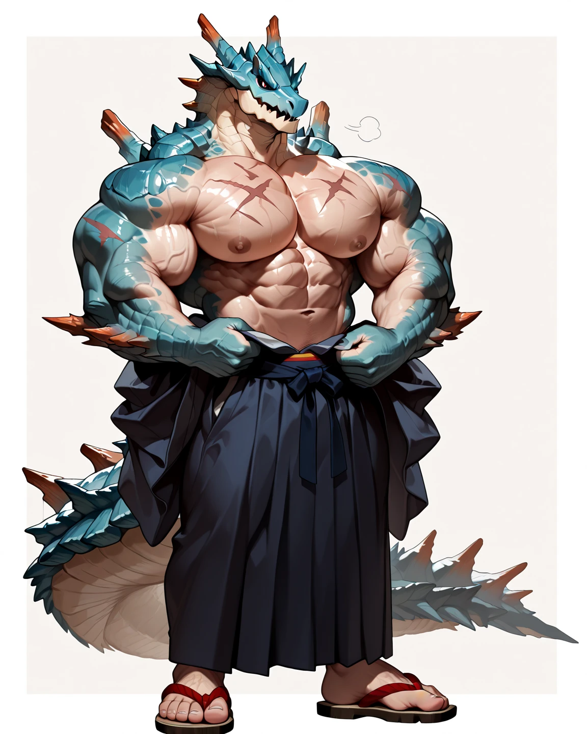A human army officer (((((partially transformed))))) into an (anthro muscle Eastern dragon) at a Chinese New Year Festival.  (((human legs))), ((human feet)), (shocked expression), (ripped clothing), ((Blue Tang suit)), broad shoulders, big biceps, big pecs, big thighs, (((big feet))), (detailed Eastern dragon face), male focus, detailed eyes, high quality, best quality, concept art, photorealistic <lora:nj5furry:0.8>  <lora:more_details:0.8> <lora:Mid_TF_Furry:1> (((midtransformation)))