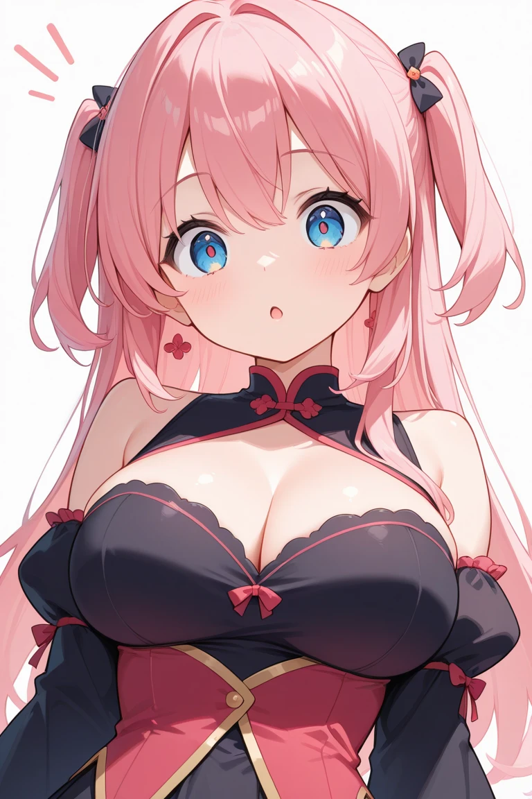 Girl in black white gothic lolita  with stockings pink hair red eyes Short skirt with small ??????? show  pink In room Great quality 2k masterpiece 