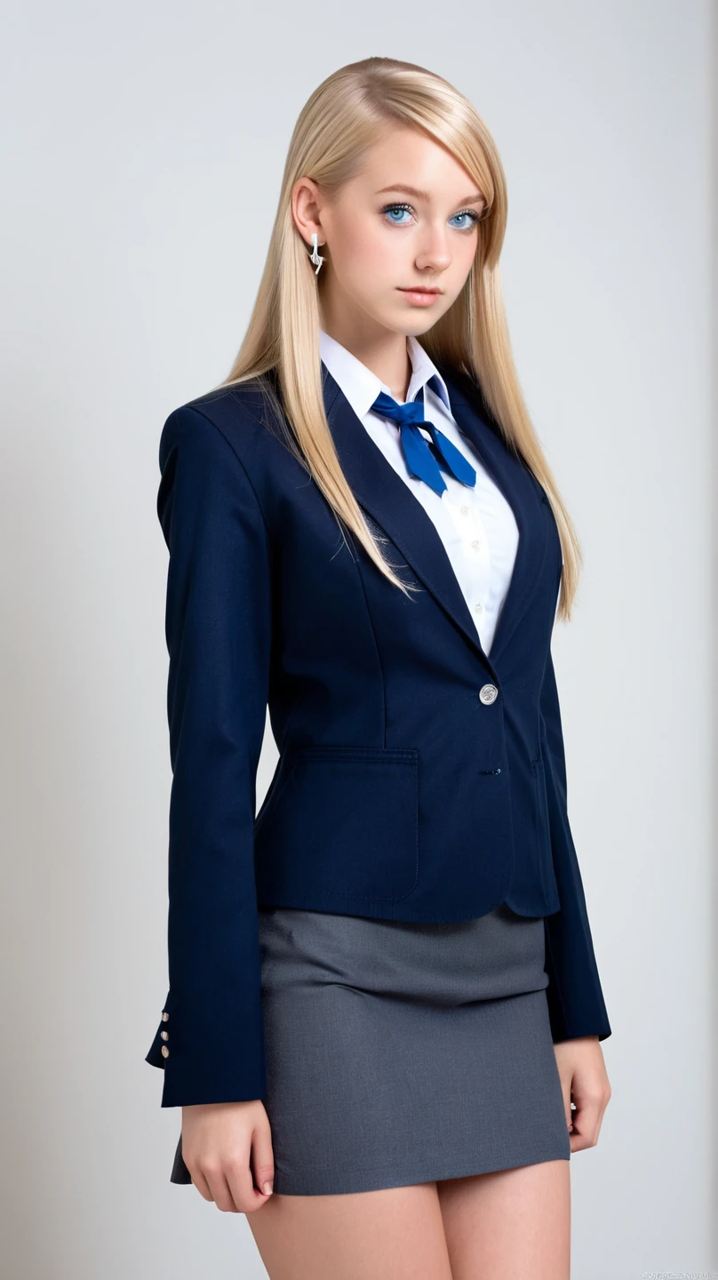 masterpiece, best quality, ultra-detailed, 1girl, aris, white jacket, white shirt, blue necktie, pleated skirt, halo, indoors, smile 