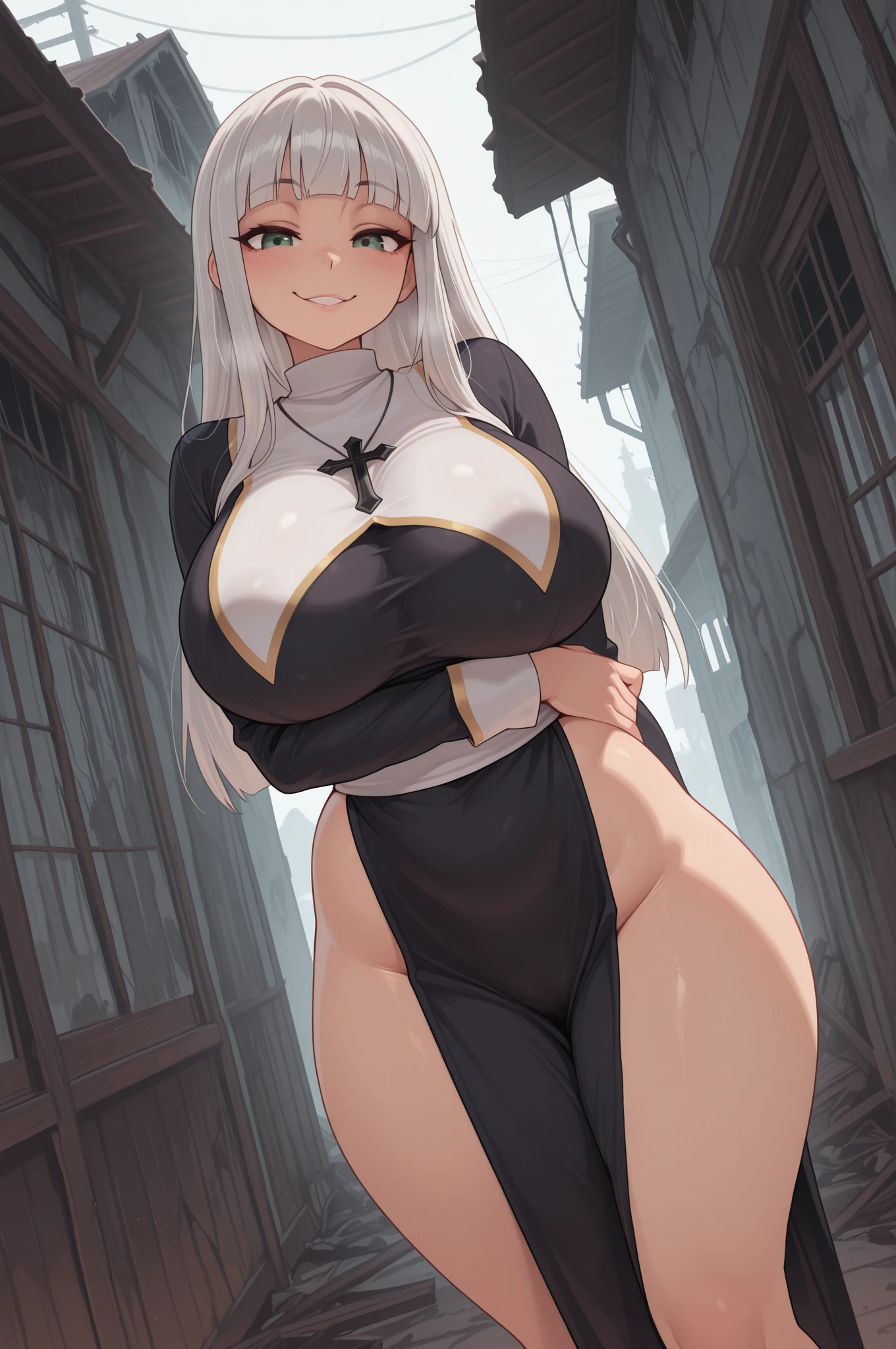 1girl, (Obra maestra:1.3), (High resolution), (8k), (extremadamente detallado), (4k), (Pixiv), Cara perfecta, Ojos y cara bonitos, (La mejor calidad), (Super detailed), Cara y ojos detallados, (solamente), piel texturizada, absurdos, Altas Resoluciones, wz_Schmidt_no_helar_estilo, wz_Schmidt_no_helar_estilo, colas gemelas, Pelo muy largo, cabello plateado, orejas puntiagudas, Once, Capelet blanco, ojos verdes,  pantimedias negras, Pendientes, falda blanca, beltt, Mangas blancas, Pov, SOnceie, luz, They are smiling, rayos de luz, luz del sol, mariposa, Hierba, Calle de piedra, big ????,  ????, ??????????, tetas semidesnudas