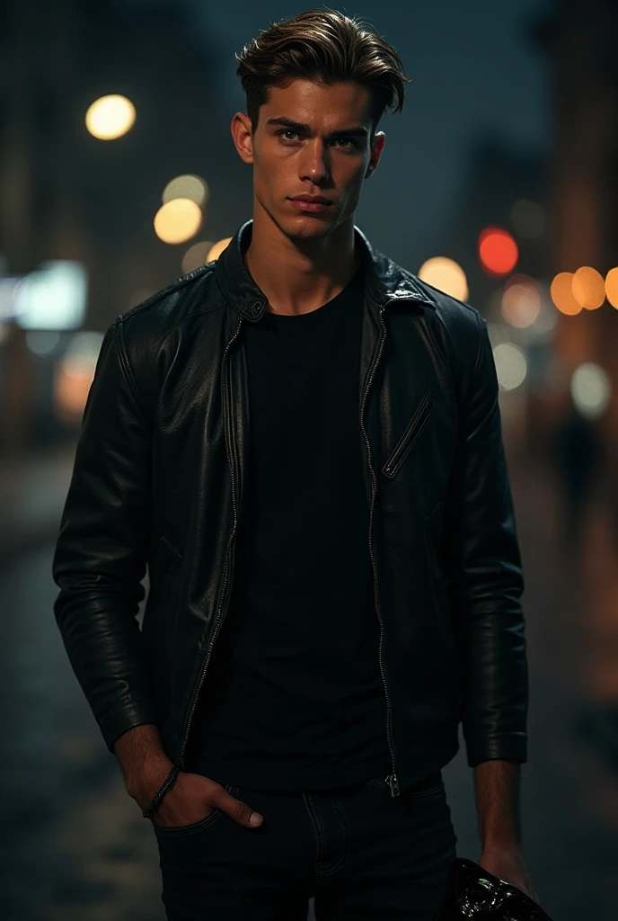 Change background cyberpunk handsome boy, realistic face, 8k, ultra realistic