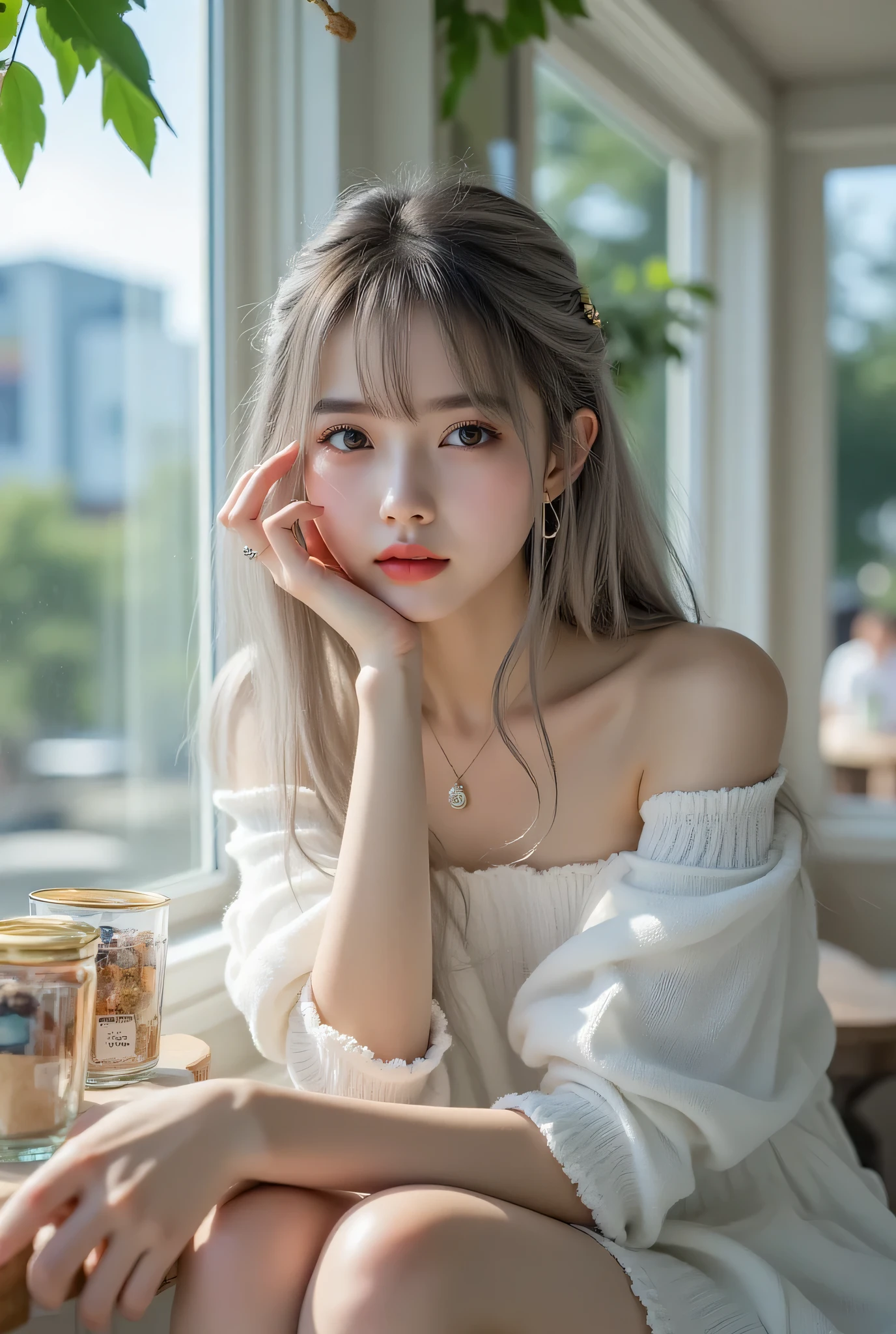 ( Shibuya Station、Girl Sitting on an Open Cafe Terrace))、Light reveals the contours of her body and details of her clothes。Manipulating the Light and Shadow of the Forest、質感のrealな描写。high definition CG 高品質で傑作、最高品質のフォトリアルなティーンデーの少女が屋根裏に改装された隠れ家、心からの満足感の表現、秘密の隠れ家にぴったりの快適なラウンジウェア、自然にスタイリングされた髪型の小さな読書ライトヘッドバンド、傾斜天井と露出した木梁を備えた変身した屋根裏空間、ストリングライトと戦略的に配置されたヴィンテージランプによる魔法のような照明、親密で秘密めいた雰囲気。 思い出や夢の壁のコラージュ、色とりどりの床のクッションが低いテーブルの周りに並べられ、画材や日記が置かれ、装飾的なラグで隠された落とし穴の入り口など、細部まで個人的な手入れが施されています
now outside the window)、(BAPV)Beauty、One person、One person、long hair、Viewer、Smile Yan、blue eyes、hair ornaments、、gem、gray hair、 close their mouths 、Dull bangs、nail polish、bracelet、lips、gray eyes on back、Portrait、red nails、 close、Red lips、stand up、place hands on cheeks、(shiny skin with 6 people)、((having coffee on the terrace in the crowds of Tokyo))、(Girl with legs spread slightly )、(leg enlargement )、( 8k 、 RAW pictures 、 Highest Quality 、 masterpiece:1.2 )、 ( (real、photorealism、 (high resolution:1。3)、 (Super Detailed:1。3)、 (1 person girl:1 person。3)、 ( High Accuracy CG Unity 8k Wallpaper :1 。3)、 (Fine Skin Texture、Detailed Cloth Textures、detailed hair texture)、 (beautiful detailed face、 supermodel 、pale skin、real shining skin)、 ( RAW pictures、Highest Quality)、 (real、 Photorealistic:1。4)、masterpiece、very delicate and beautiful、wonderful、Fine-grained、Highly Detailed CG Unity 8k Wallpaper、huge file size、Super Details、high resolution、absurd、soft lights、Rimlight、bright detail、short bob hair、Black hair color、big natural colored lips、big boobs、(perfect body)、Beautiful legs、break(gray theme:1)。Lit Leakage Enhancement) (a fusion of a sleeveless white and black monotone off-shoulder sweater and a white micro dress:1。4)、(body lines:1。2)、((Bare Shoulders、Vegetarian wrist、Bare thighs):1。3)、(Black Choker Necklace), (wool:1。2)、break(Heeled Sandals:1。2)、(earrings:1。3)、 ( Bangles:1。2)teeth、Cry a little、Little Smile Yan、20 year old girl、Cute type、、open