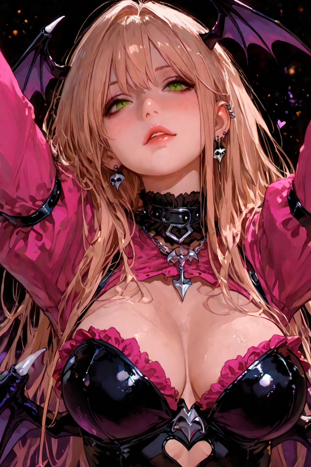 (anime style),masterpiece, best quality, ultra-detailed, glistening shiny, glowing light, ray tracing, HDR, deph of field, (perfect face, detailed face, detailed eyes),(big :1.2),8k,HD,ultra realistic face,ray tracing,perfect lighting,best quality, ultra-detailed, shiny eyes, (looking at viewer,sensual smile:1.1), ((1girl)), (mature female:1.4),hourglass_body shape, marin,long pink hair, wavy pink hair, ((Beautiful hair)),black eyes, gradient eyes, (glowing eyes:1.1), (fashion make up), long japoness coat, pink coat, big , , (((white background)), sensual poses, full body picture, wet with water.