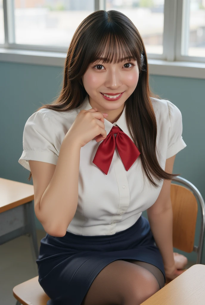 Tabletop, Highest quality, Japanese Girls,One Girl, 8K, RAW Photos, Highest quality, Tabletop, んdebtdebt:1.2, Highly detailed RAW color photos, Professional photos, (Realistic, Realistic:1.37), (Highly detailed skins:1.2), Ultra-high resolution, (Lenz 50mm), (debt/1.2),Exquisitely drawn eyes,Gazing at the audience,
Breaking up with a girl (Many elderly people:1.4), Beautiful Face, cute,(smile:1.05),(20-year-old, Big Breasts, Wide Hips,Straight hair, (short hair), iris, white and fine-grained skin,Small Mouth, high cheekbones (meaning), Sexy pose,(Leaning forward:1.3),(The to the debtW:1.1),White 、Korean Idol、Nogizaka idol、Burning idol pose、Adult、、(Tabletop, Highest quality:1.3), (Ultra-fine 8K CG:1.2), (超Realisticな:1.35), (Realistic:1.45), (Realistic:1.4), Cowboy Shot,
Beautiful Japanese Women, 22 years old, Supermodel, Japanese Idols, __performance__, Big Breasts, (Sitting at a desk:1.1), (school uniform:1.4), (Spread your legs:1.2),
(School classroom background:1.1),