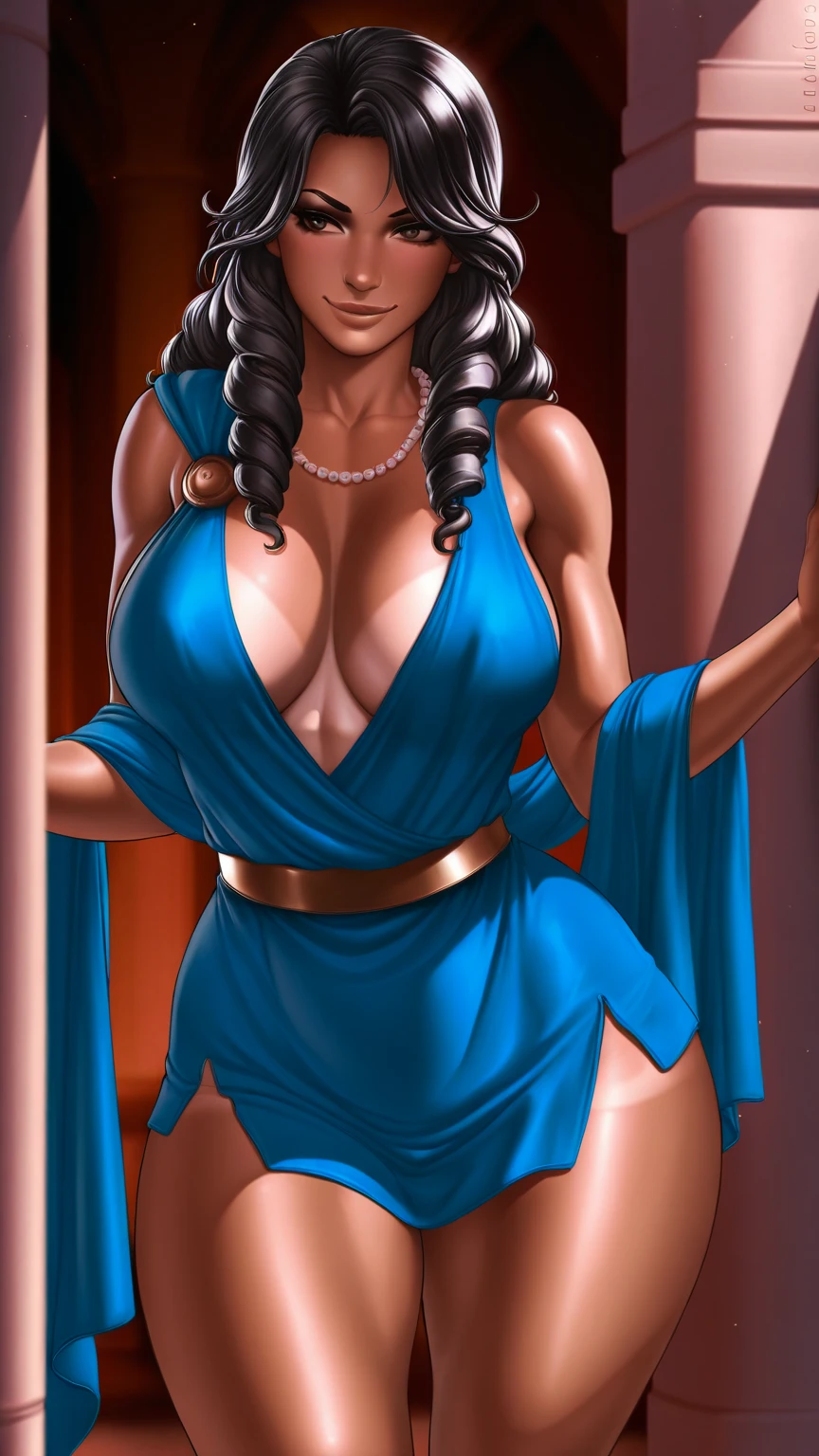 (sharp focus:1.2), photo, attractive young woman, (beautiful face:1.1), detailed eyes, luscious lips, (smokey eye makeup:0.85), (huge breasts:1.0), (fragile body:1.2), (wavy blue hair:1.2), wearing (revealing dress:1.2) on a (cliffside:1.2). (moody lighting:1.2), depth of field, bokeh, 4K, HDR. by (James C. Christensen:1.2|Jeremy Lipking:1.1).
