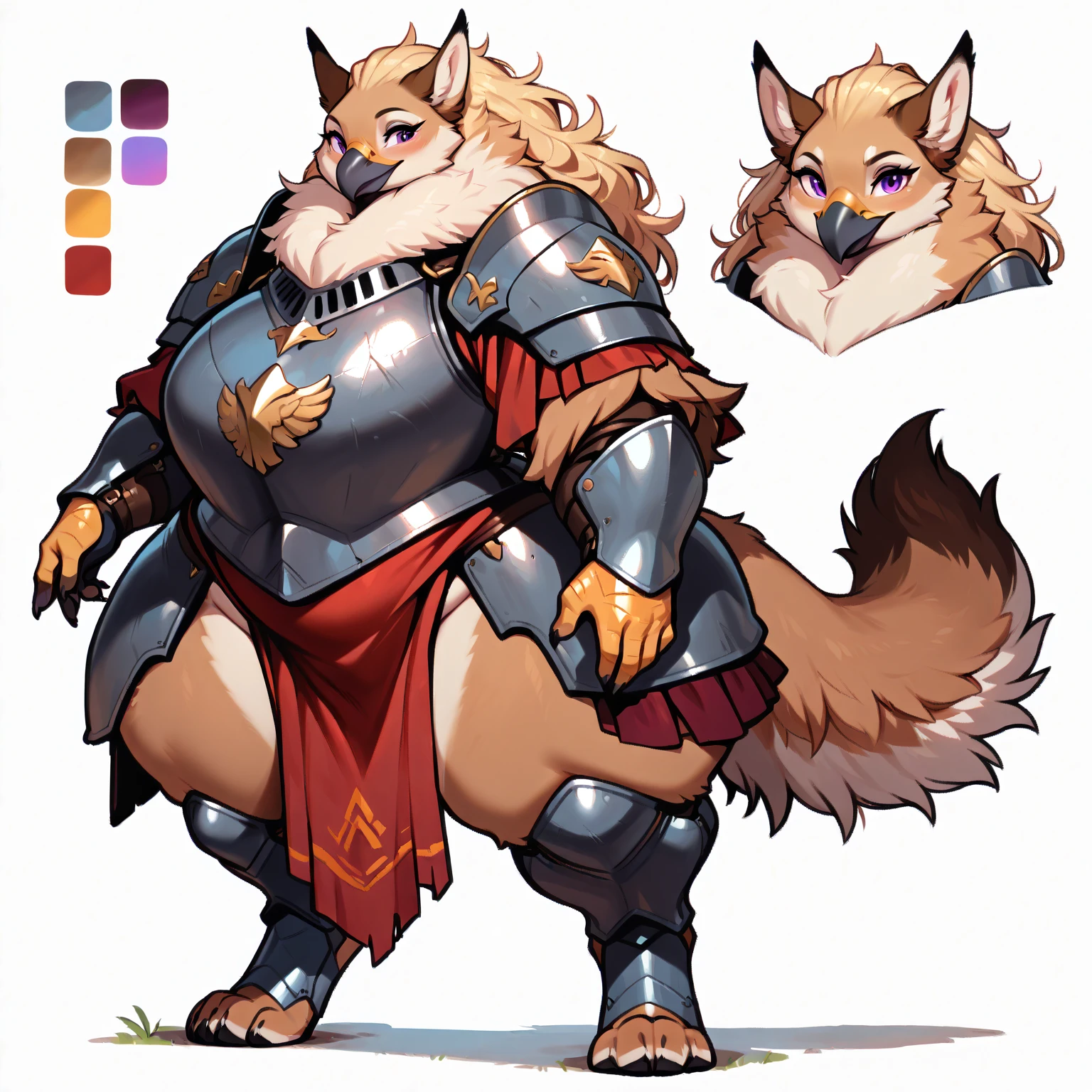 Chubby_muscular_timberwolf female gray_furry_body yellow_eyes fluffy bronze_heavy_plate_armor solo Masterpiece best_quality absurdres highly_detailed cleanly_drawn_eyes anthro_only smug_grin large_ flexing_muscles by_claweddrip, by_greasymojo, by_underscore-b, by_runawaystride