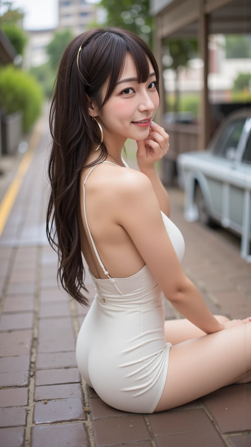 In 8K,Highest quality,The real picture,Intricate details,Ultra-high resolution,Depth Field,Masseter muscle area,Natural soft light,Professional Lighting,One Girl,(cute:1.2),Very beautiful 17 year old girl,Detailed eyes,((Brown eyes)),(Brown Hair),(Short-haired),(Bans),Perfect Skin,Glowing Skin,White skin,Fine skin,Big ample breasts,((Perfect ,Nice hands,Perfect hands,Five fingers connected to the palm,Accurate needles without discomfort)),Perfect  legs,Delicate legs,Perfect Proportions,Sexy,I can see your chest,Completely ,Lurking deep in the city,I can see your crotch,Showing your crotch in the street,Both legs are bent,Legs are spread in an M shape,The crotch is lit up,Slender thighs when viewed from the front