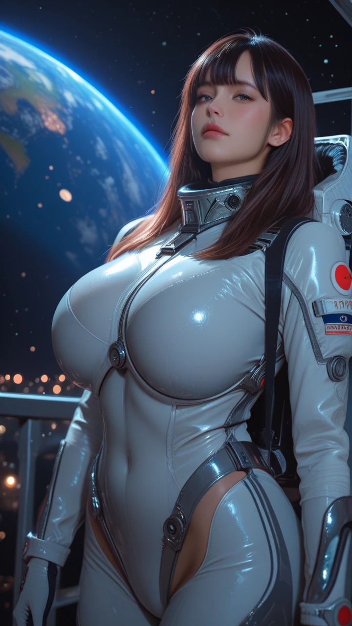 ((Highest quality:1.2)), ((Ultra-high resolution:1.2)), (Realism: 1.4), Depth of written boundary, ((Very beautifully detailed face:1.2)),Beautiful Face, (Purelos Face_v1: 0.8), Half Body, | | One girl, Medium ?????, (Gray Hair: 1.3), An innocent smile, Natural Makeup, | | | model pose, | | (Spacesuit: 1.3), (Blue Armor: 1.3), Exquisite design, | | ((White simple background)), performer_(NULL), moonlight, night, (((Natural ???????????:1.6)))