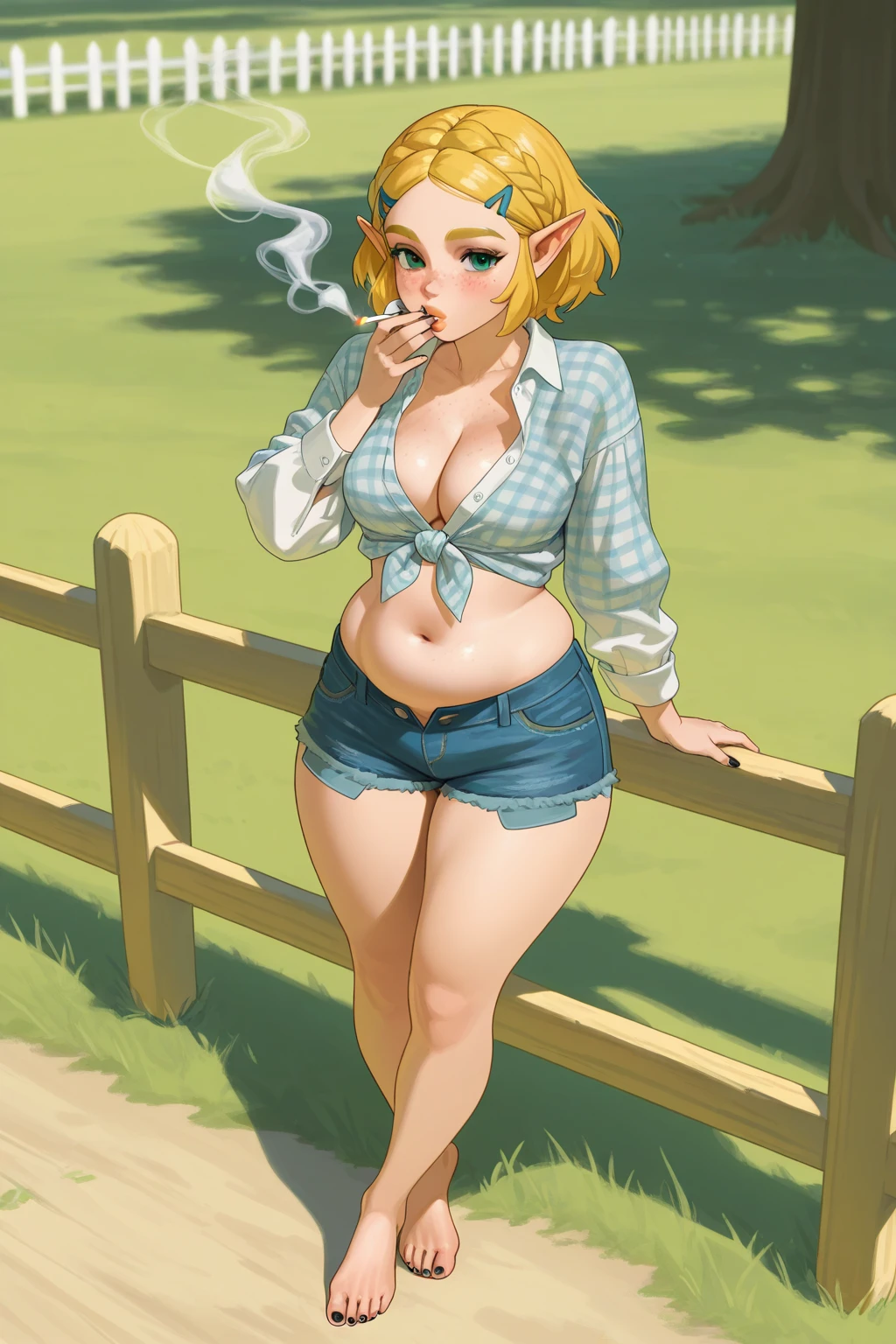 safe_pos, score_9, score_8_up, score_7_up, score_6_up, Expressiveh, very aesthetic, cute, sexy, hot, blush, flushed, blushing, forests, greenery, godrays, bokeh:1.2, blonde updo, blonde, sexy expression, seductive face, head tilted slightly down, large breasts, embarrassed, ashamed, shy, scared, slim waist, (blush, blushing, intense pink blush:1.5), perfect eyes, detailed face, blurred background, ((navel, cowboy hat, crop top, rural, innocent, sexy, sexy costume, cowboy boots, outdoors, field)), vibrant, colorful, saturated, cropped shirt, plaid shirt, plaid crop top, blue eyes, detailed eyes, ((pussy, masturbation, cumming, orgasm, fingering herself, cum, sitting in grass, fucking herself, opening legs, legs open)), ((leaning against tree, tree, supported by tree, against tree)), sexycwgrl, closed eyes, 