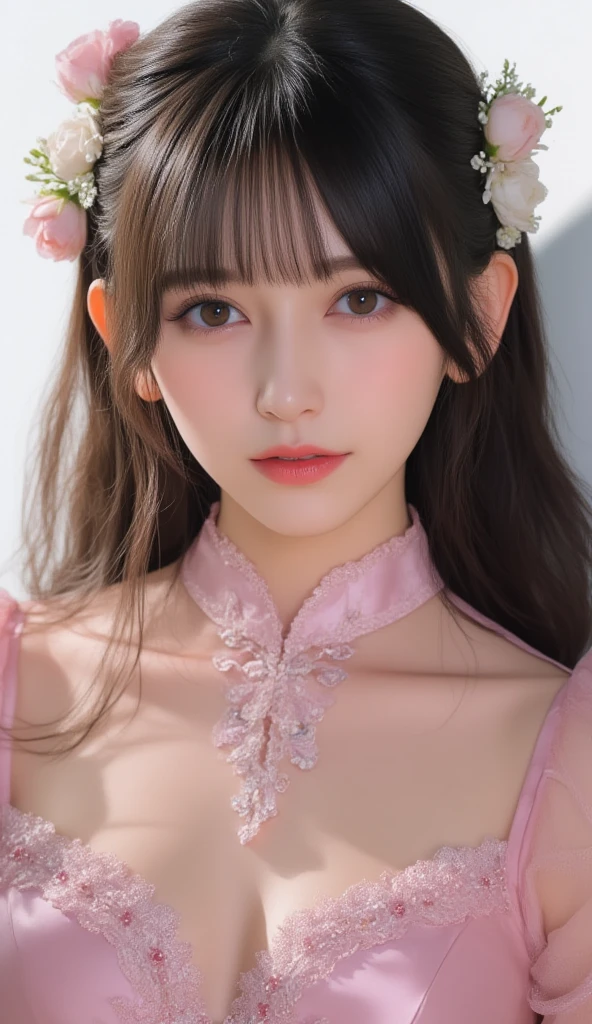 (8k, RAW photo:1.2), best quality, ultra high res,dramatic angle,(fluttered detailed color splashs), (illustration),(((1 girl))),(long hair),(rain:0.9), (Headdress:1.4),There is an ancient palace beside the girl,Hanfu,(Key Points),Color ink painting,(Splash of Color),Splash of Color,(((colorful))),(sketch:0.8) , Masterpiece, best quality, beautiful painted, highly detailed,(denoising:0.6),[splash ink],((ink refraction)), (beautiful detailed sky),moon,highly,detaild,(masterpiece, best quality, extremely detailed） CG Unity 8k Wallpaper，masterpiece，best quality，Ultra Detailed），（Lycoris）. hanfu open v   open V-chested clothes Thin silk lace dress , (huge ，cleavage),, white pink, blue ，best qualtiy，tmasterpiece，Ultra-high resolution，（Reality：1.4），RAW photogr，（True skin texture：1.3），（filmgrain：1.3），（Selfie angle），1个Giant Breast Girl，Beautiful eye and face details，tmasterpiece，Best quality at best，，The chest more ， detailed hair,  pink , detail 8k, upper body, lace petticoat