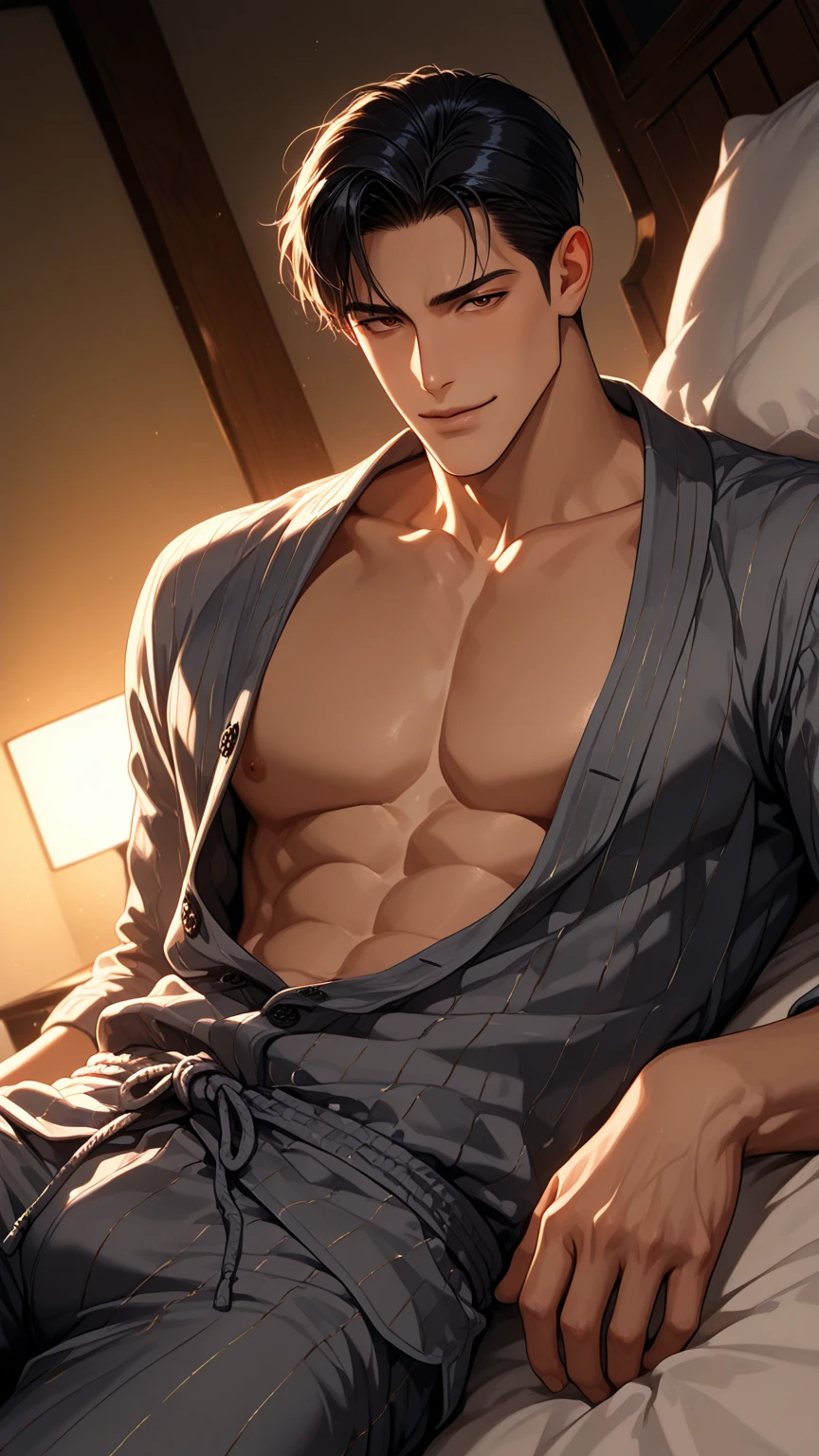 　male　20-year-old　short hair　Dark blue hair　Blue Eyes　Front view　smile