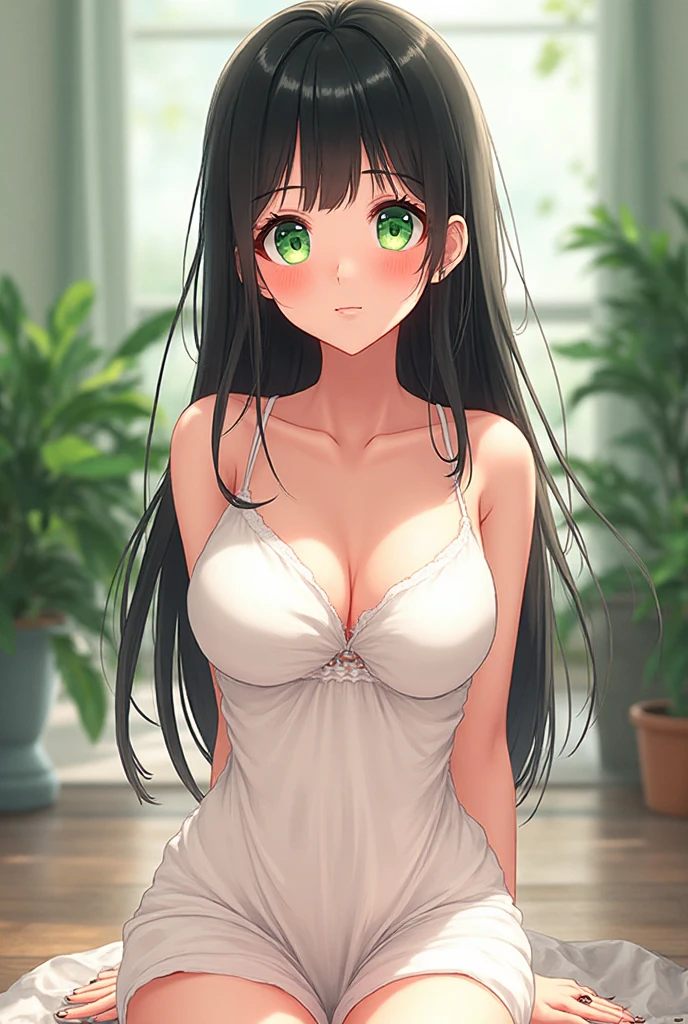 (work of art, best qualityer), Youngh,seven years old,??????? big, giant ????, greeneyes, Bblack hair, top cut, shorts jeans, Room