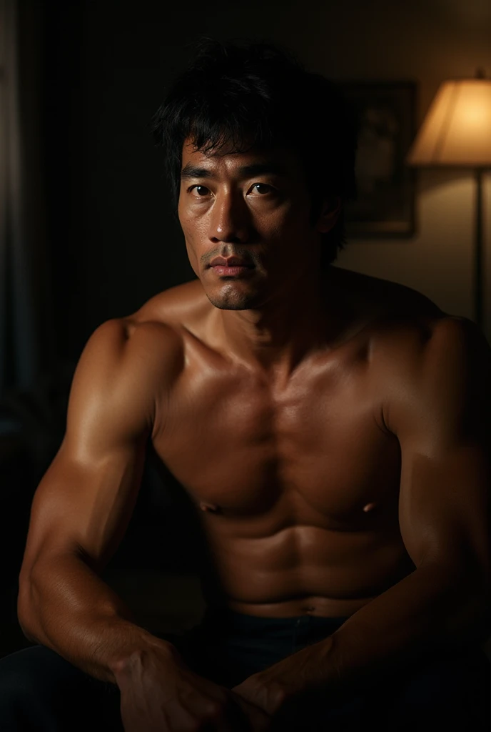 Kogoro Mouri，（Hidetoshi Nakata1.2）， man in （The contour is raised），Business suit，Kneeling，sbeard，fortitude，Red lace tong，Bathroom Bath，hand behind head，Be red in the face