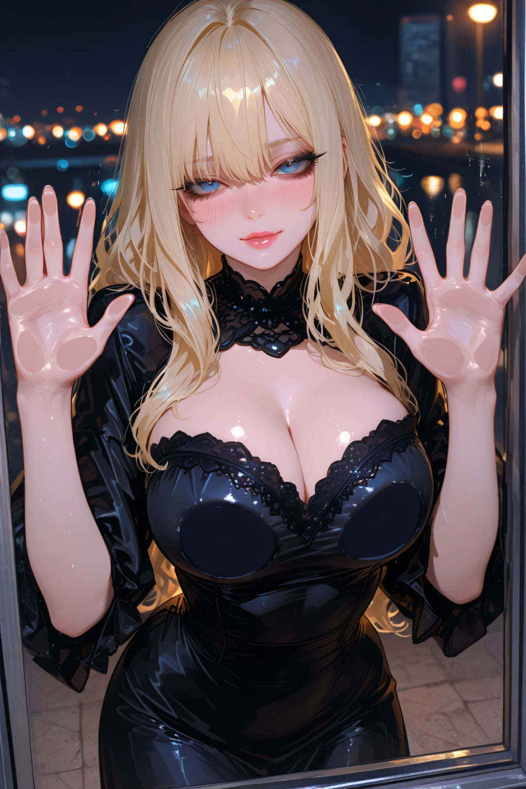 hair review, hair review, 1 girl, solo, long hair, blonde, upper body, suspender crop top, medium, 