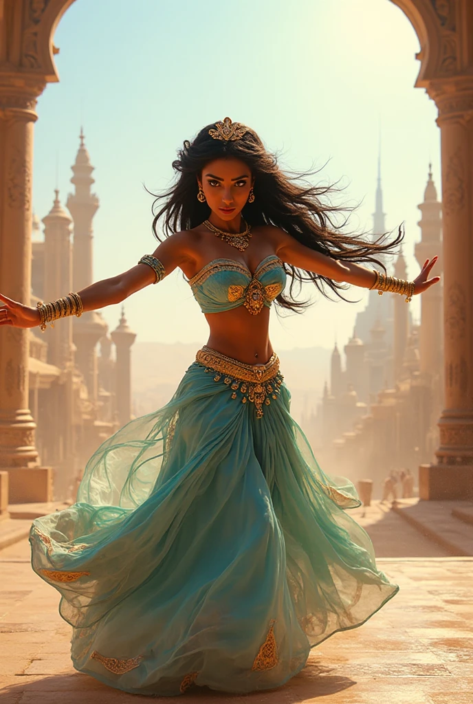 Stunning Princess Jasmine, photo in 8k, in action, cinematic.