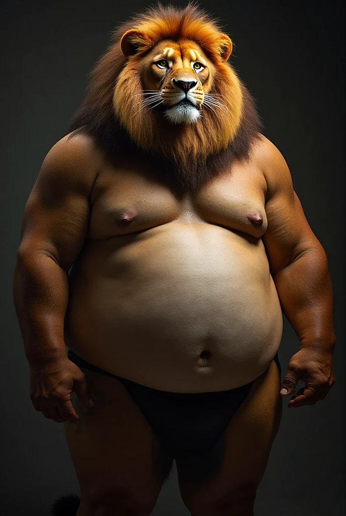 Lion,  Male, muscle, intestinal muscle, big belly, large, Male mature, old. front view‚ fundoshi ‚ bulge ?????? ‚ A fundoshi bulge in ?????? ‚ huge ?????? ‚ big ?????