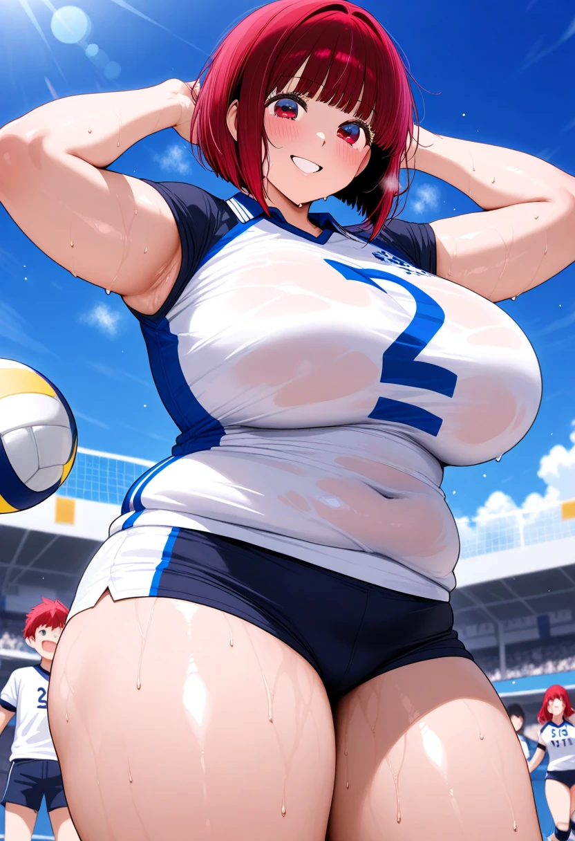 score_9, score_8_up, score_7_up, source_アニメ, sakimiya iruka, red hair, green eyes, one side up, medium hair, green scrunchie, hair ornament, shiny skin, rating_????????, ?????????????, large ???, Race Queen, highleg, (scared),(tears:1.3),(open mouth, shout),(sweat:1.2), (steam on body, heavy breathing), (trembling:1.4), drooling, bouncing ???????, unaligned ???????,(motion lines:1.5), motion blur,(???????????, Squirting:1.5), (arched back), (troll, 2men, ??????? ?????, ????????????????), 2???????,(huge ?????:1.5), (head grab:1.2), (??? in mouth, facial, ??? on hair), projectile ???, ??? string, excessive ???, pole dance, on stage,