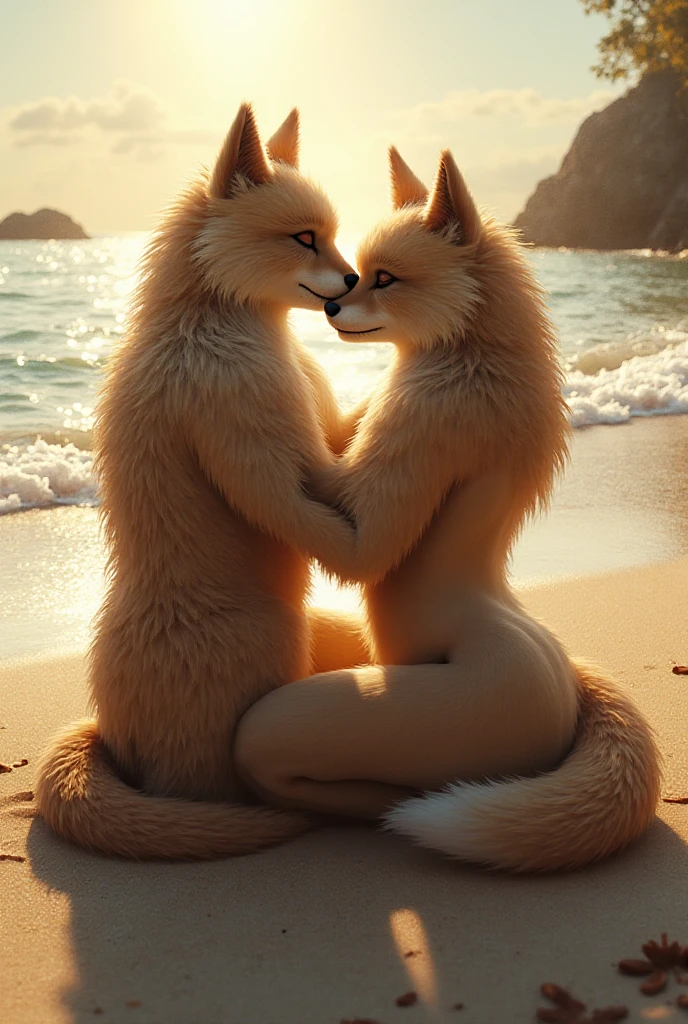 anthro, wolf, canine,  , ((wearing tiny string bikini)), beach, detailed, hi res, high resolution, realistic, raw photo, duo, massive , , ,  on , kissing,  , , thick thighs,