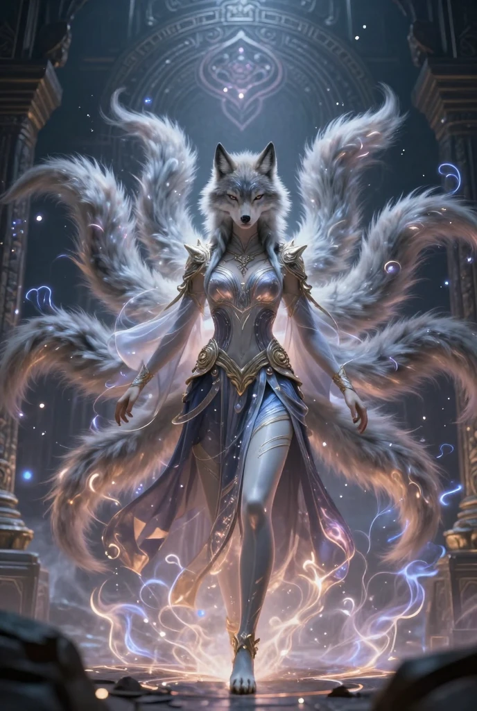 queen of the galaxy, female anthropomorphic wolf, husky in shiny armor, intergalactic princess, cyborg goddess in cosmos, 80s style, Tomasz Alen Kopera, por Derek Zabrocki, furry fantasy art, inspirado em Kelly Freas, inspired by David LaChapelle