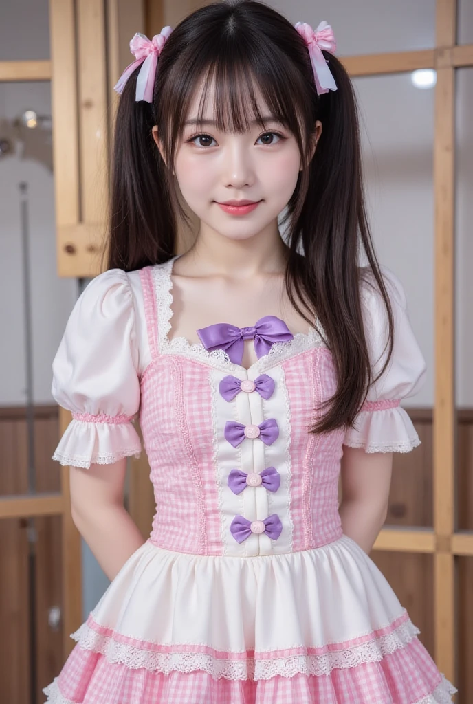 Pretty girl in red and white dress, little girl, angelic pretty, Belle Delphine, Portrait of magical Lolita girl, portrait of radical Lolita girl, laughing with open mouth, hands together