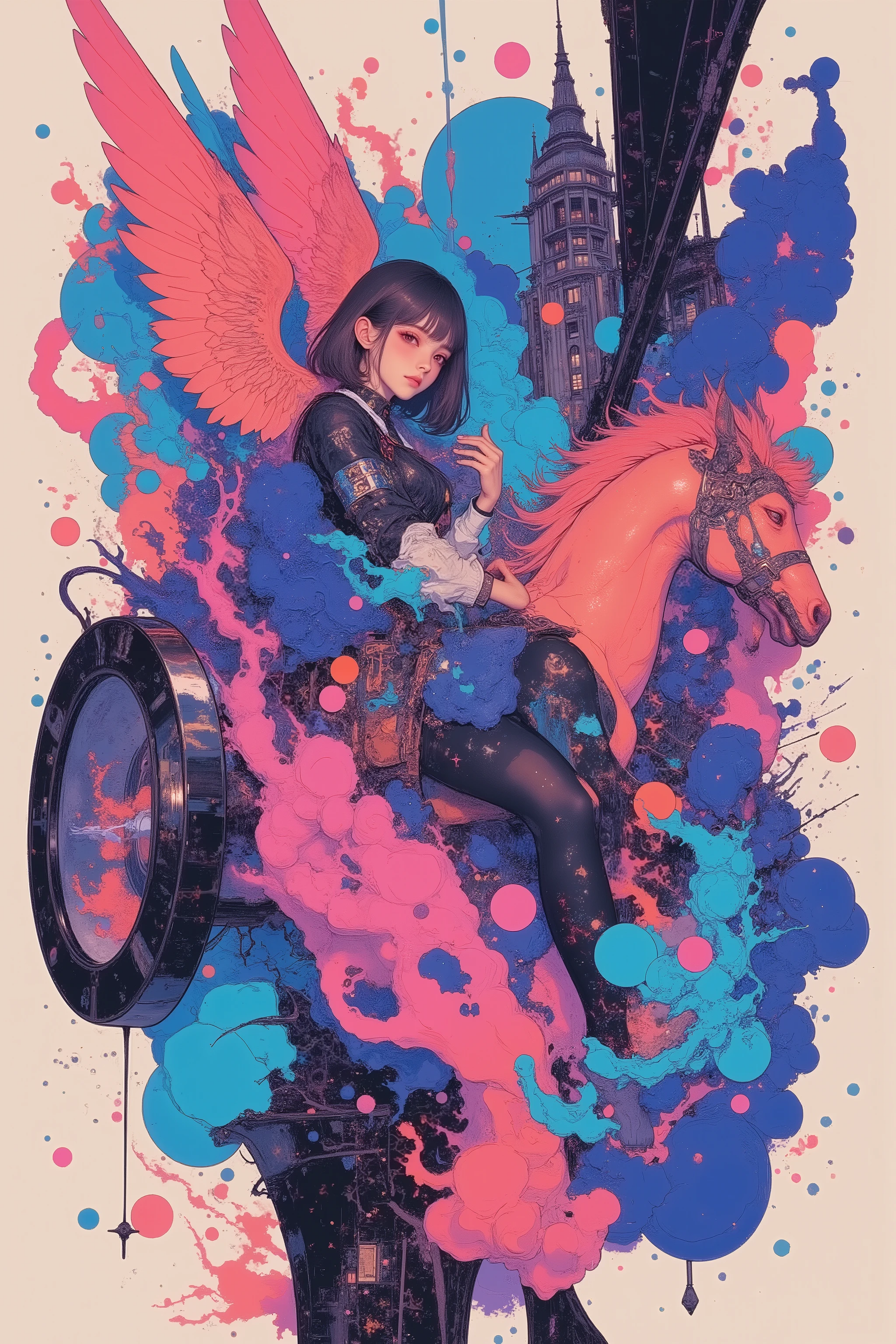 CMYK palette, printed poster style, matte ink, offset print aesthetic